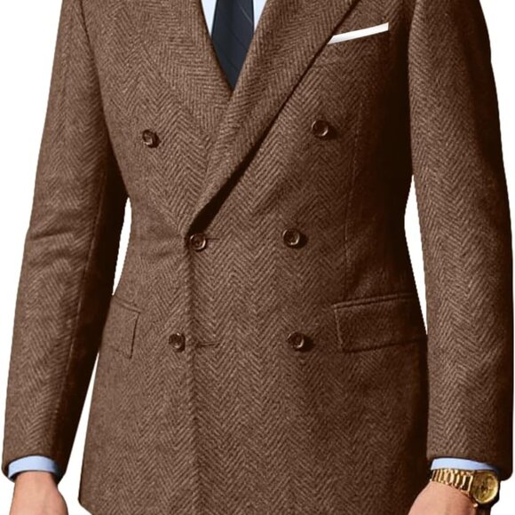 Stylish Light Brown 2-Piece Herringbone Suit Set for Men - Dry Clean Only - Picture 1 of 7